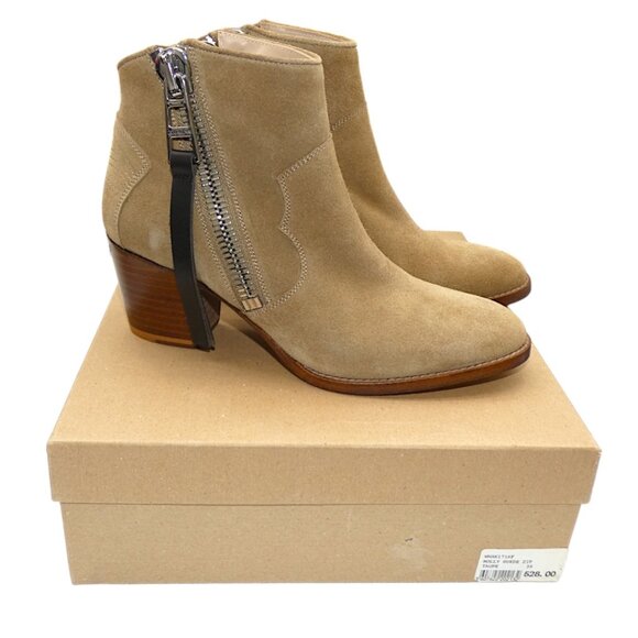 NIB Zadig & Voltaire Molly Taupe Suede Zip Ankle Boots Western Block Heel 39 - Picture 2 of 9
